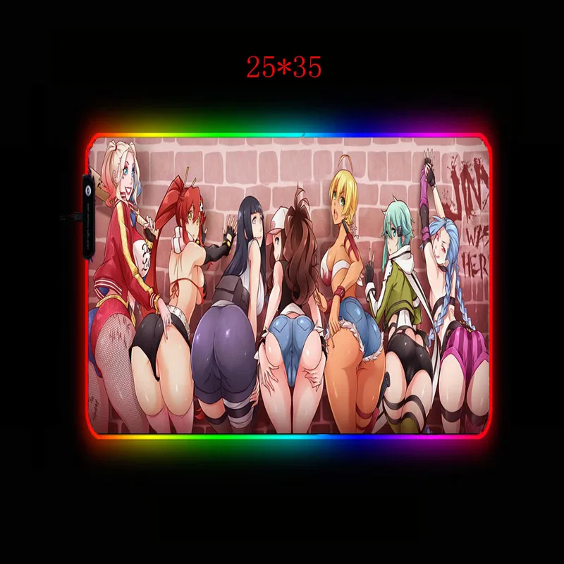 Сексуальная аниме-девушка Ass большой размер цветной светящийся RGB игровой коврик