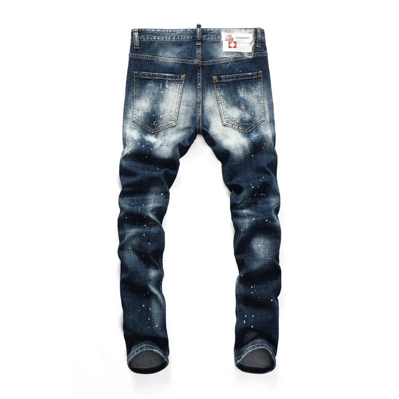European Nightclub style dsq brand black Italy jeans luxury Men denim trousers Patchwork Slim letter jeans Pencil Pants for men