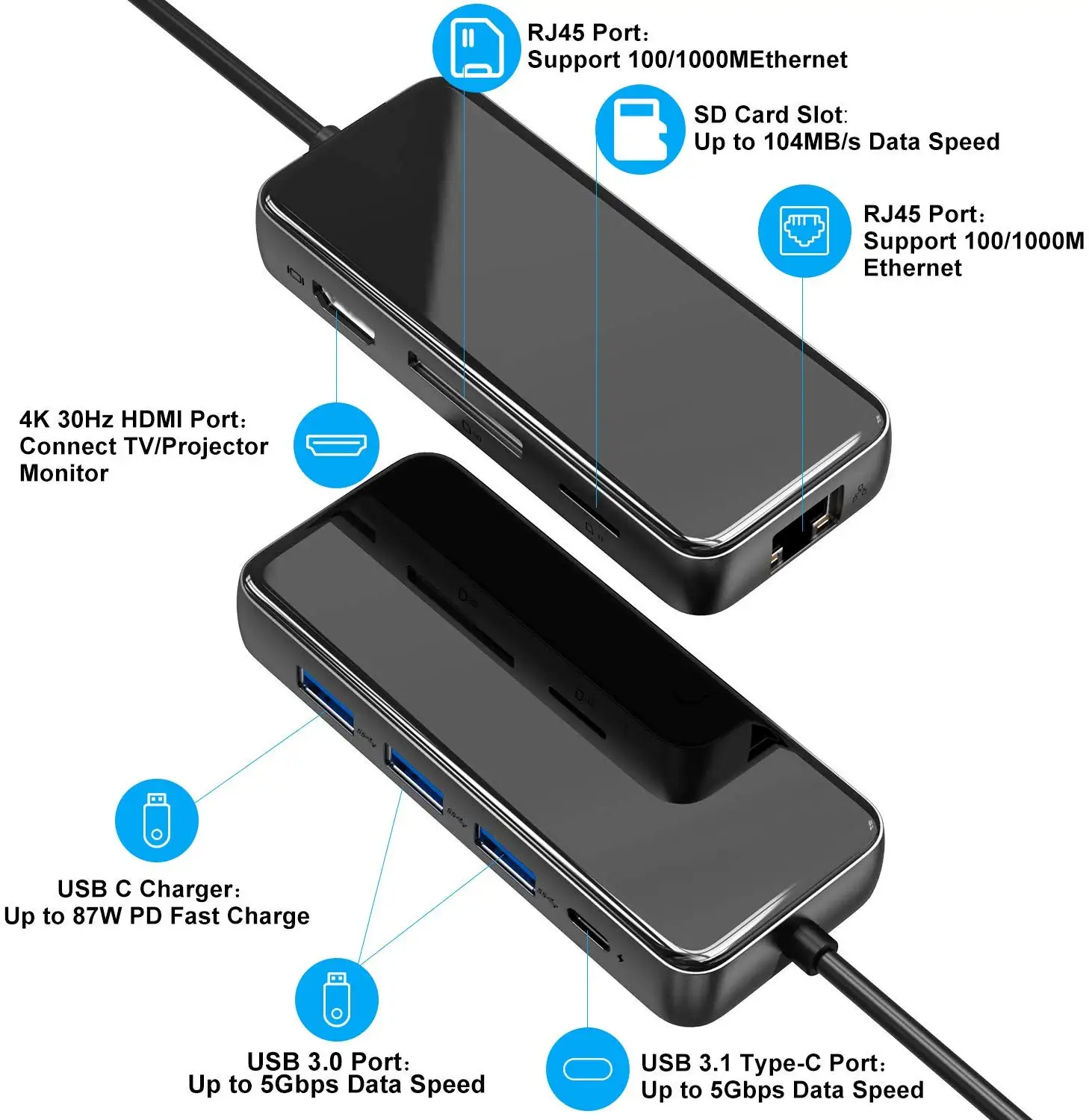 USB C концентратор док станция 3 * 0 4K HDMI 87 Вт PD type адаптер для MacBook Pro 8 в 1 iPad Pro|USB-хабы| |