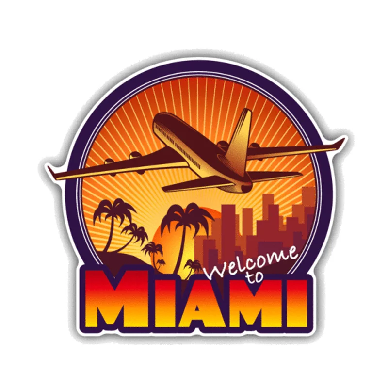 

Welcome To Miami Travel PVC Car Sticker Rear End Car Exterior Vinyl Stickers Scratches Decal Accessories KK 13CM*12CM