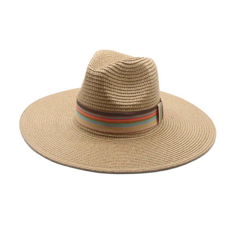 

women summer hats men big brim solid belt band striped casual sun hats men women green pink yellow sun protection men straw hats