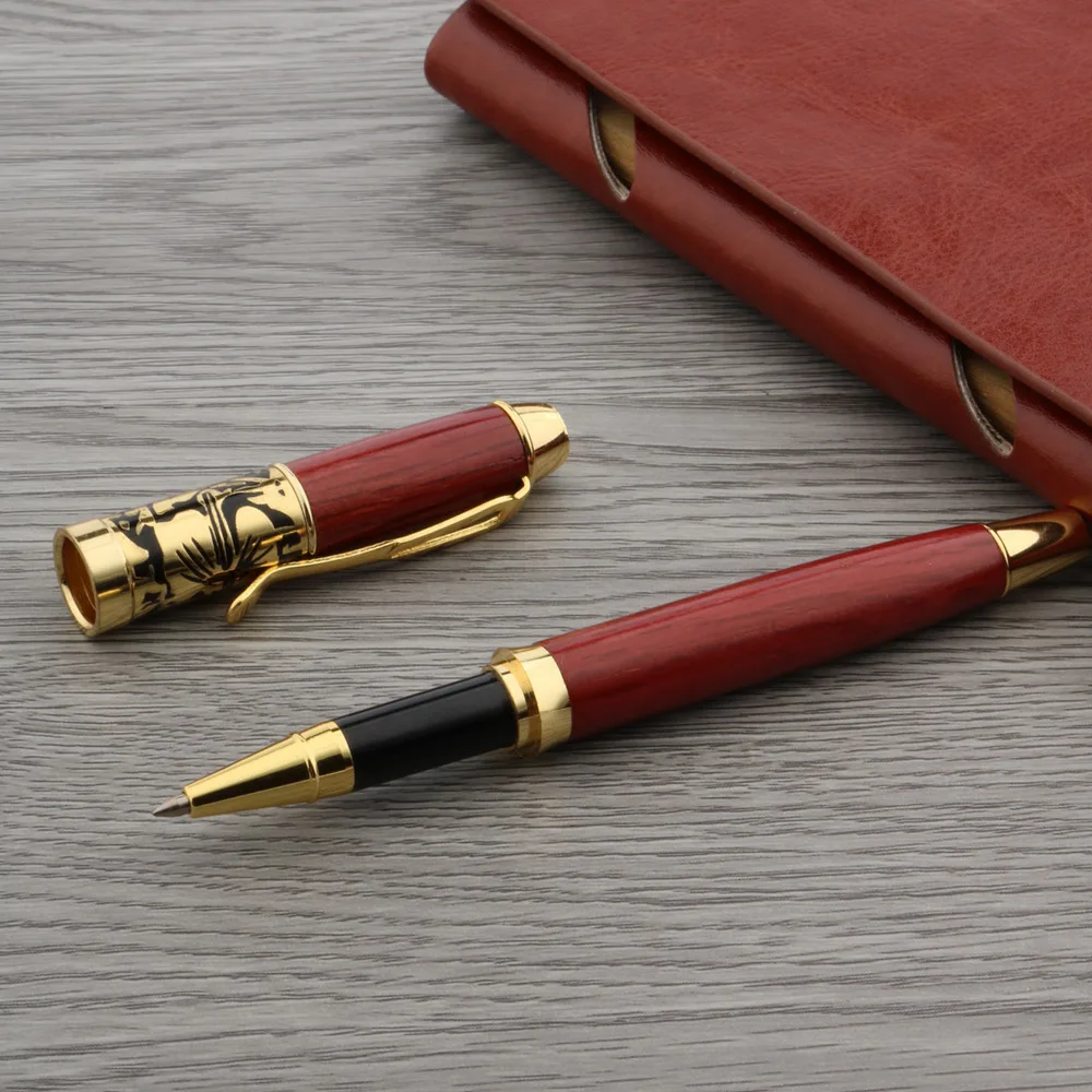 Рельефная шариковая ручка с цветочным рисунком красная деревянная Золотая