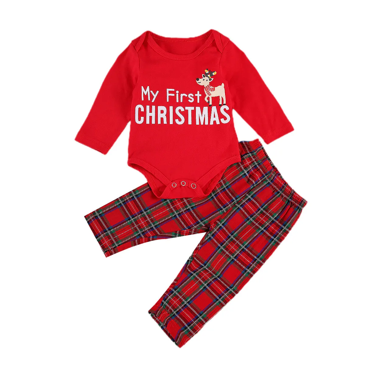 

BY 2Pcs Baby Christmas Suit O-Neck Long-Sleeves Rompers Top + Loose Pants for Toddler Boys Girls Xmas Clothes Baby Clothing Set