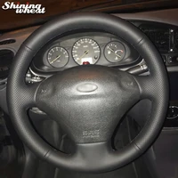 shining wheat hand stitched black leather steering wheel cover for ford fiesta 4 mk4 1996 2008 old fiesta