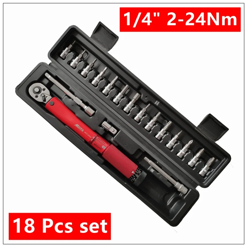 18 Pcs Set 2 -24Nm MXITA 1/4 дюйма 1-25NM нажмите ключ с регулируемым крутящим моментом набор инструментов для ремонта велосипеда гаечный ключ набор ручных инструментов - Цвет: 18 Pcs Set 2 -24Nm