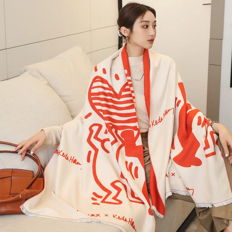 

2021Korean winter new imitationCashmere women's scarf dual-purpose double-sided imitation cashmere thickened warm oversizedShawl