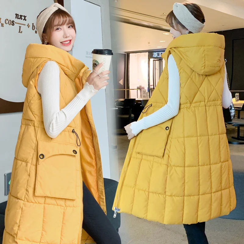 Женская хлопковая куртка ветрозащитная теплая длинная безрукавка с капюшоном