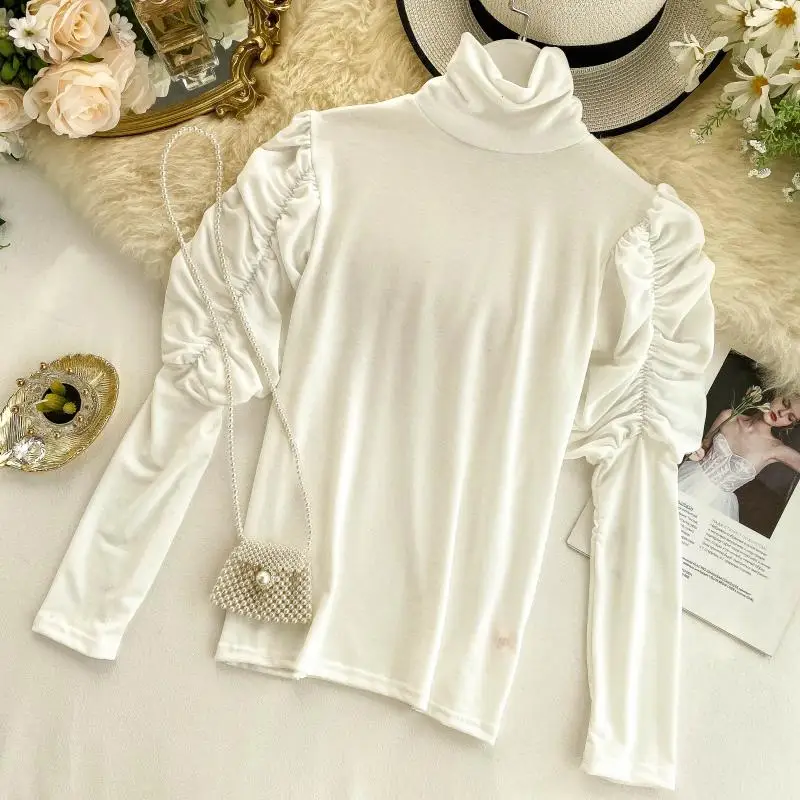 MUMUZI топы дизайн чувство женские пышные рукава блузки Ретро Высокий воротник