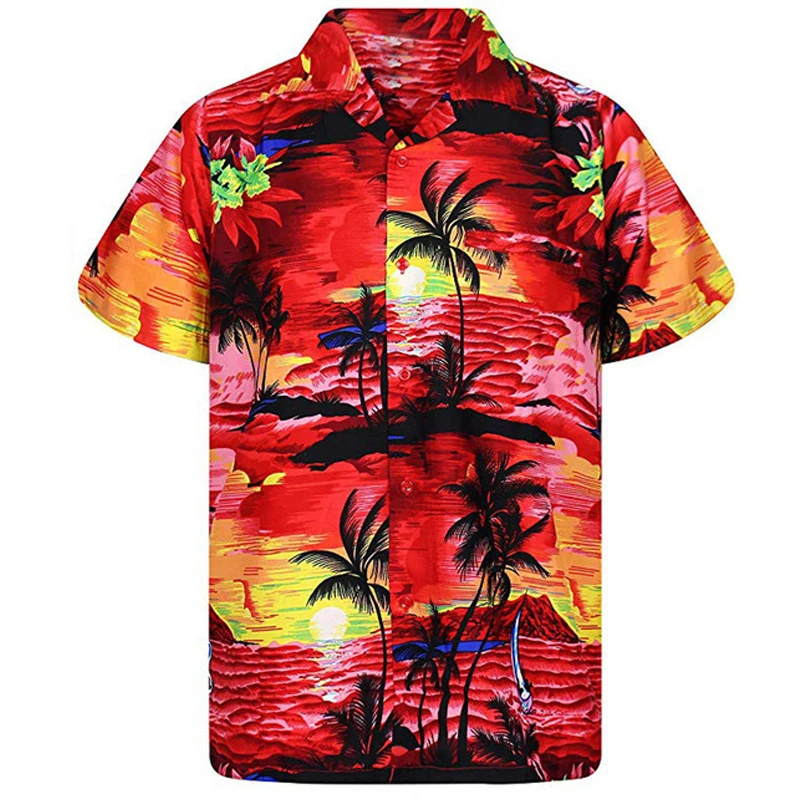 

Coconut Tree Red Shirts Men Beach Hawaiian Casual Mens Shirt Oversized Camisas Holiday Daily Short Sleeve Print Chemise Homme