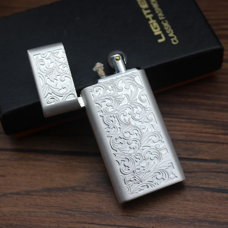 Шлифовальная колесо Бензиновая кремневая Зажигалка без огня Ретро ультратонкая