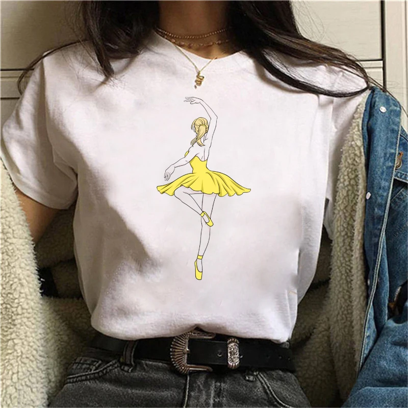 

The Great Wave of Aesthetic T-Shirt Women Tumblr chic Harajuku Neck Casual retro Tee Cute Ballet girl Summer Tops Female1