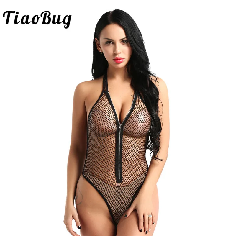 Сексуальный женский купальник TiaoBug черного/белого цвета стринги боди сетчатый