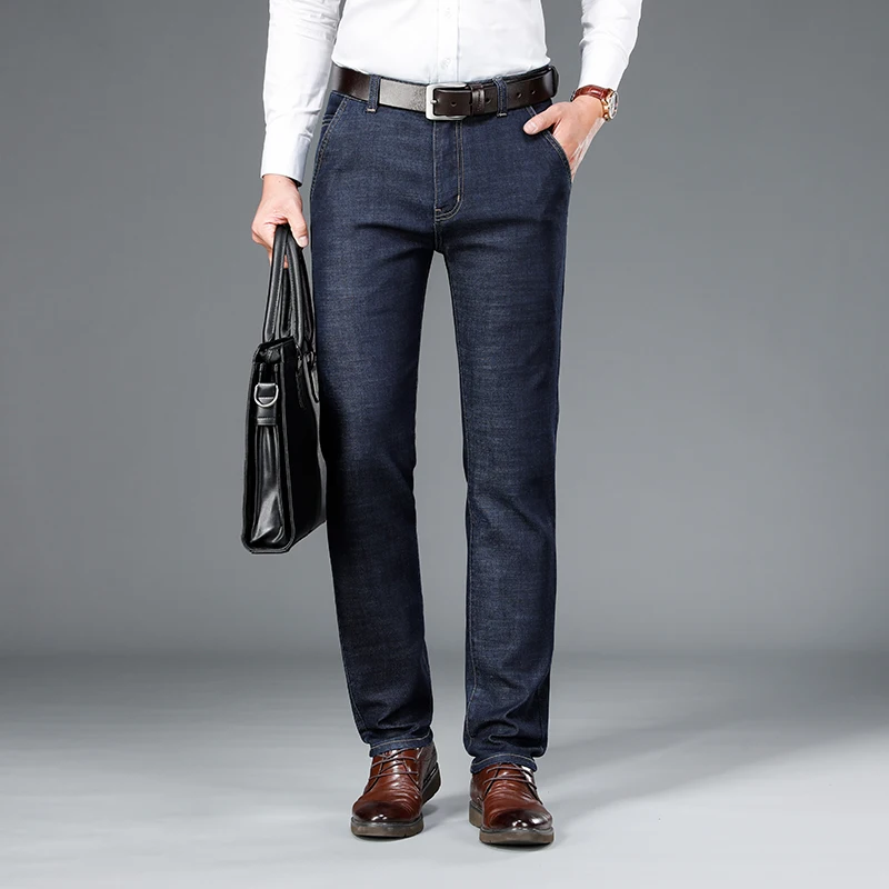

2021 Middle-aged Men's Cotton Jeans Loose Straight Leg Fall Men's Elastic Pants Men's Plus-up Large Size Business Casual Trouser