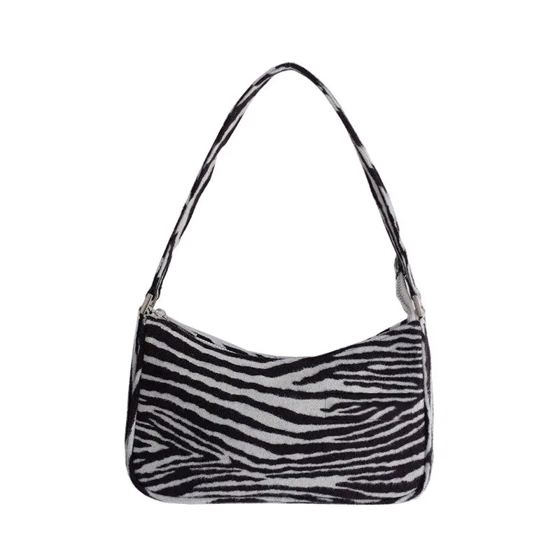

Designer Zebra Print Women Handbag Canvas Underarm Shoulder Bags Daily Travel Small Tote Bag Female Messenger Bag Sac Main