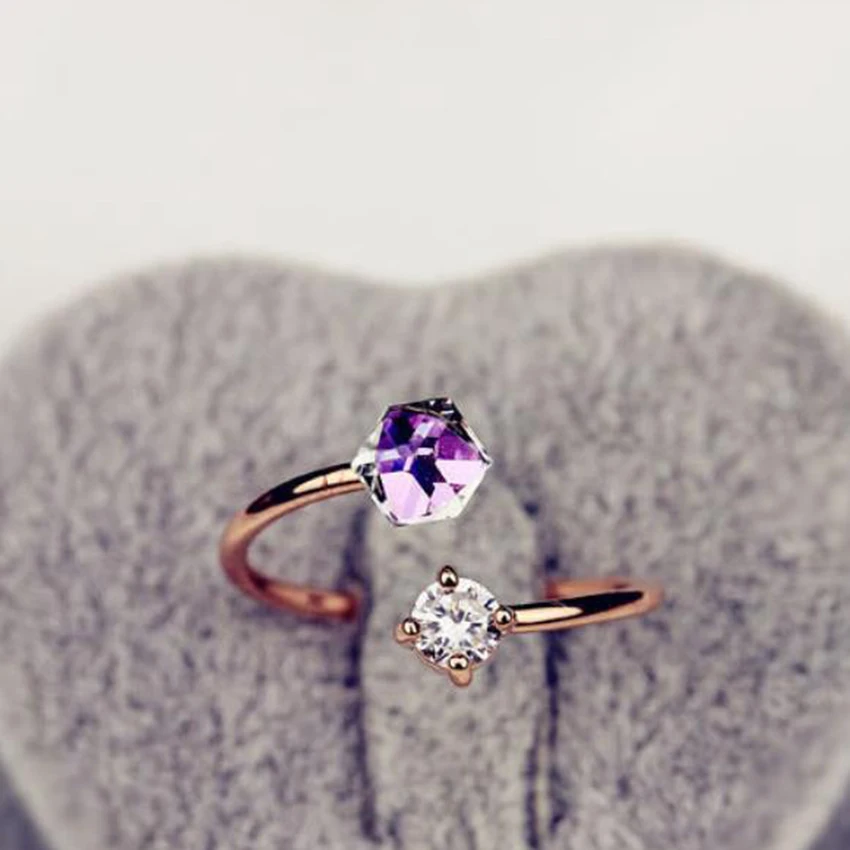 Новое поступление женские кольца цвета радуги розовое золото циркон открытые