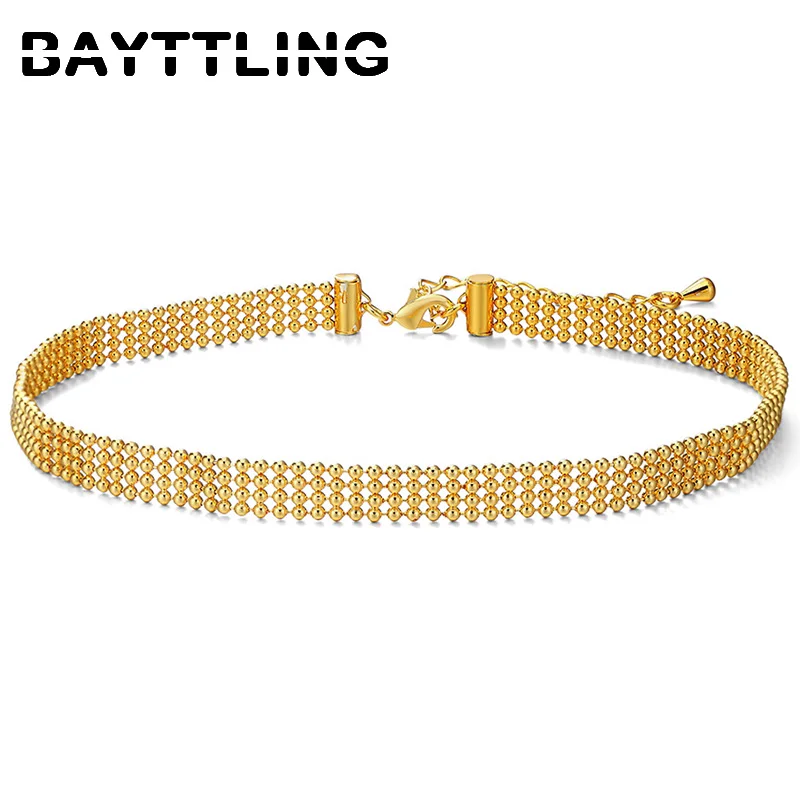 

BAYTTLING Hot Sale 925 Sterling Silver 16-inch Golden Bead Chain Necklace For Woman Fashion Luxury Party Gift Wedding Jewelry