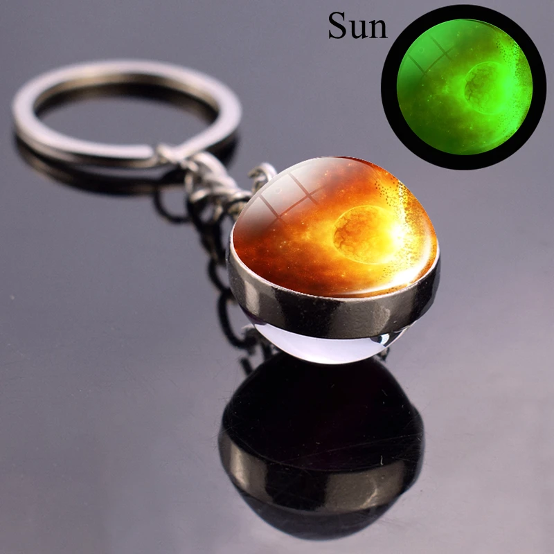 Luminous Earth Moon Glass Ball Keychain Galaxy Solar System Planet Key Chain Universe Sun Jupiter Jewelry Glow The Dark Pendant | Украшения