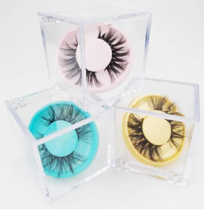 Clear Cube Eyelashes Box for   Mink Eyelashes False Eyelashes Cases Acrylic Packaging Box with Colorful Circle Lashes Tray