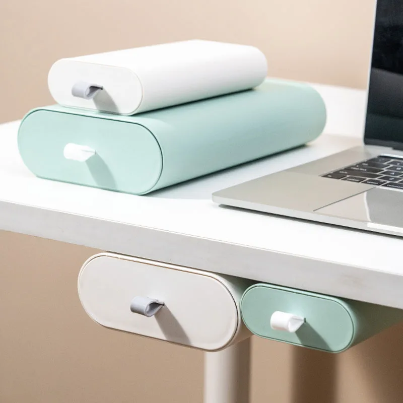 

Hidden Drawer Organizer Round Silicone Handle Self-adhesive Home Office Tray Under The Table Storage Hidden Organization Box