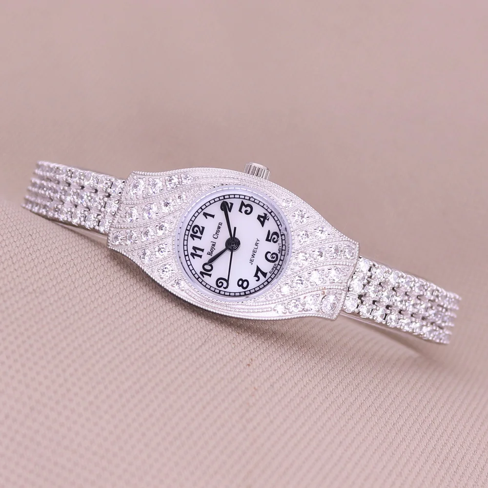 Relógio Feminino de Luxo com Ponta Fina Fashion Pulseira de Mãe de Pérola Strass de Cristal Presente para Meninas Caixa de Coroa Real Relógios femininos