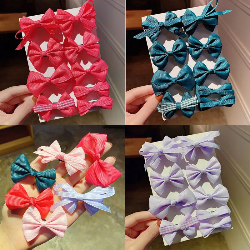 

8 Pcs/Set Korean Sweet Solid Color Bows Hair Clip For Kids Girls Boutique Handmade Hairpins Barrettes Headwear Hair Accessories