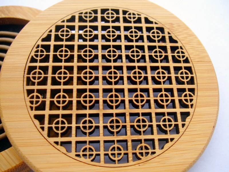 Круглый Натуральный Бамбуковый ладан горелка резьба полый с огнеупорным ковриком для 4H спиральный ладан курильница домашний декор