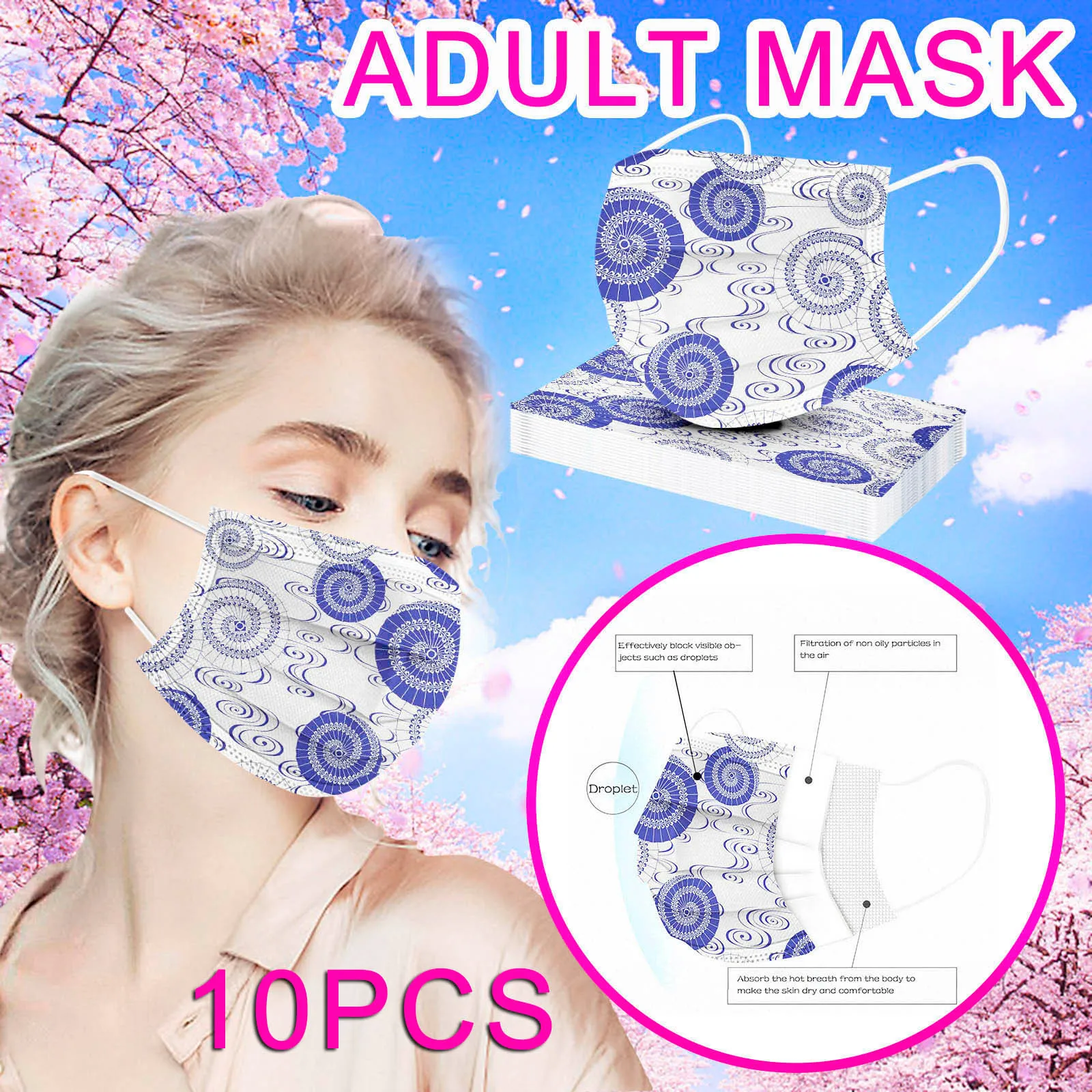 Маска одноразовая не разворачивающаяся для рта дышащая лица с петлями ушей