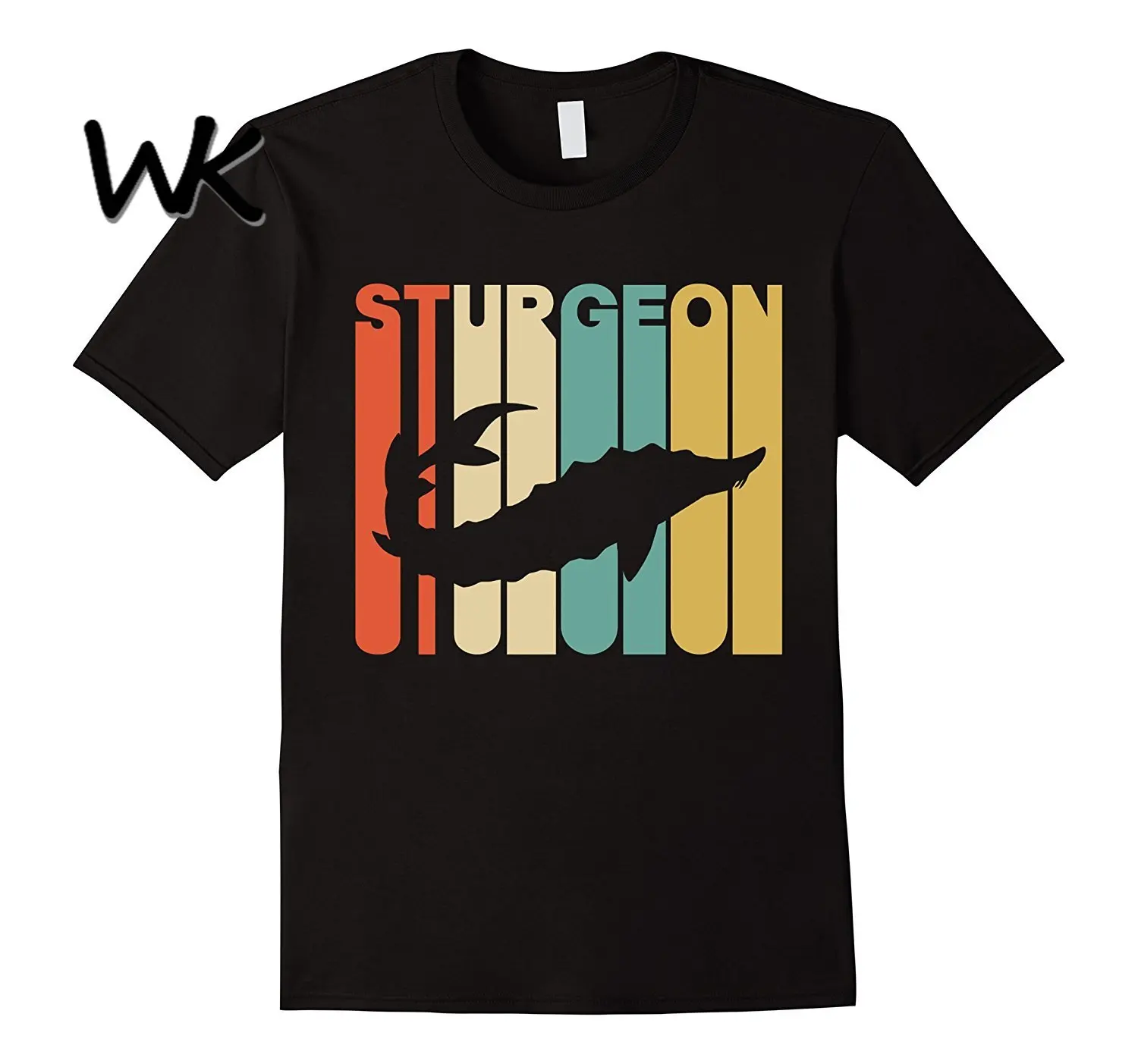 

WK Men Sturgeon Silhouette T-Shirt Summer Short Sleeve Tee Shirt Fashion Men Tshirt Streetwear
