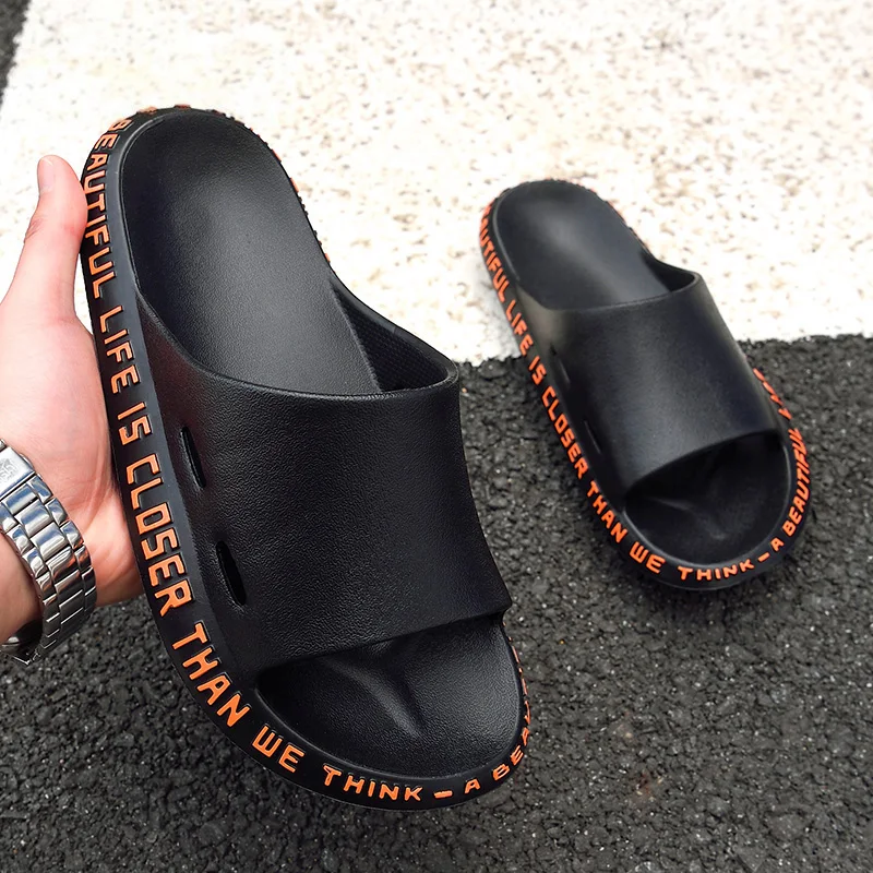 

2021 Summer Slippers Men Alphabet Design Soft Sole Beach Flip Flops Large size 47 Unisex Casual Slip-on Flats Sandals Women Shoe