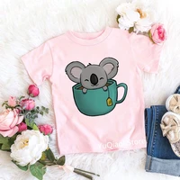koala love coffee print baby girl t shirt child summer top pink tshirt toddler shirt teen t shirt kids clothes from 3 to 13 year