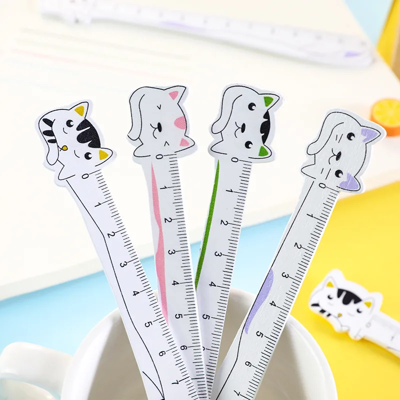 

12cm Korea Ins Cute Cat School Ruler Wood Centimeter Measure Stationery Ruler Bookmark Study Drawing Tool Gift Office Supplies