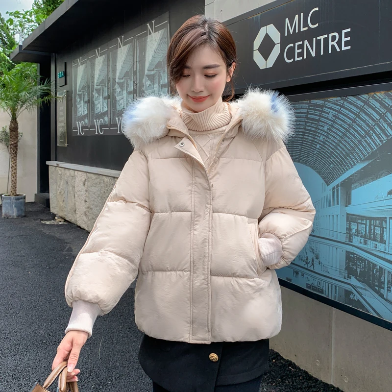 2019 Large Size Women's Short Jacket Female Bread Service Parka Hooded With Fur Collar Autumn Warm Cotton Stand-Up Coat | Женская