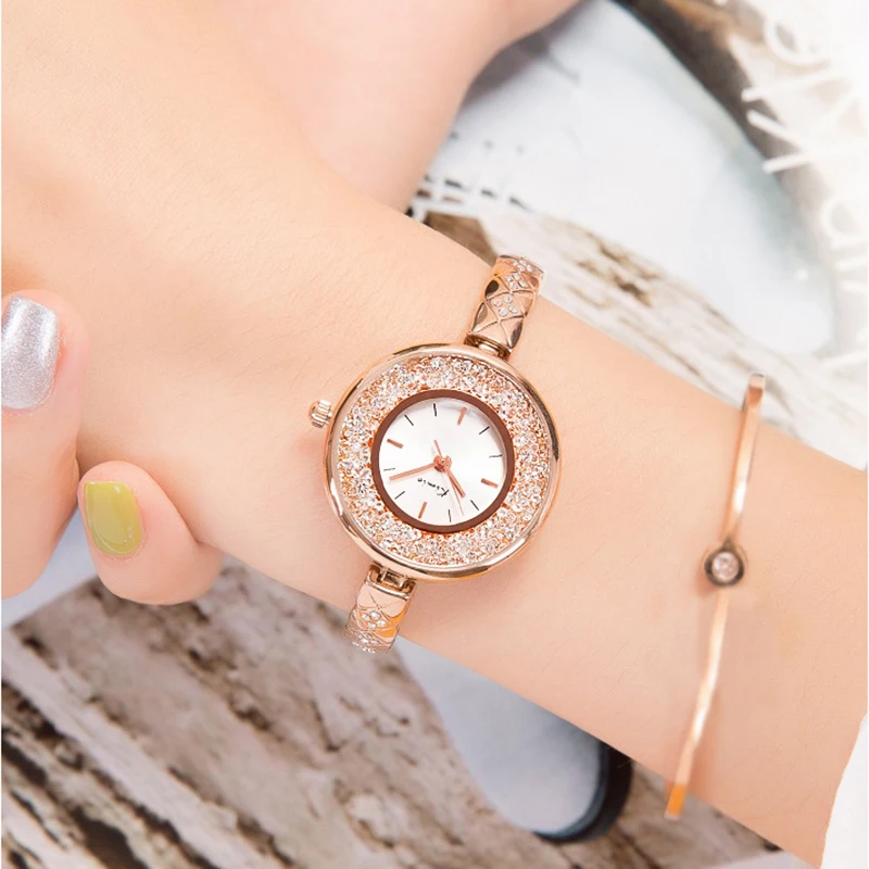

NO.2 Brand Rolling Diamond Creative Dial Women Watch Ladies Luxury Crystal Stainless Steel Bracelet Watches Rose Gold Color