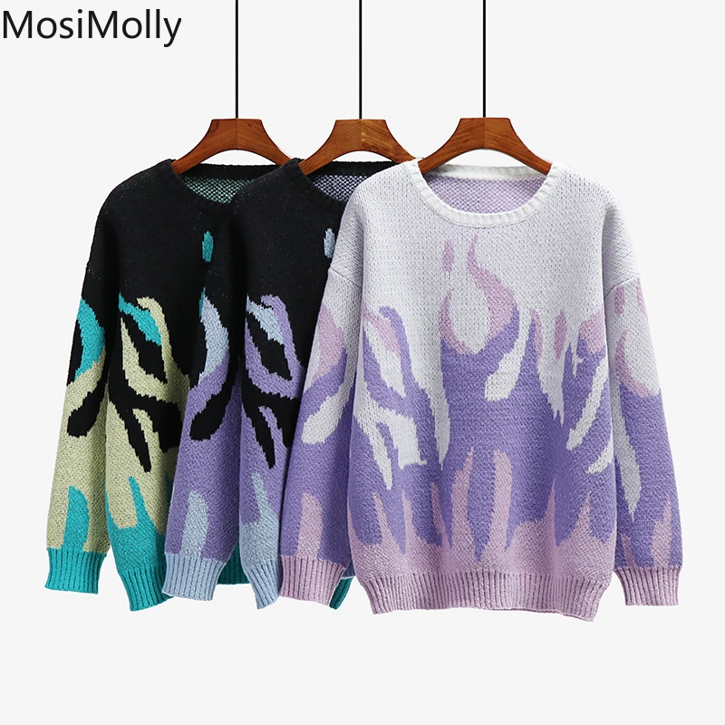 

Flam Jacquard Sweater Pullovers Women Crewneck 2021 AW Women Jacquard Knit Sweater Warm Pullovers Cool