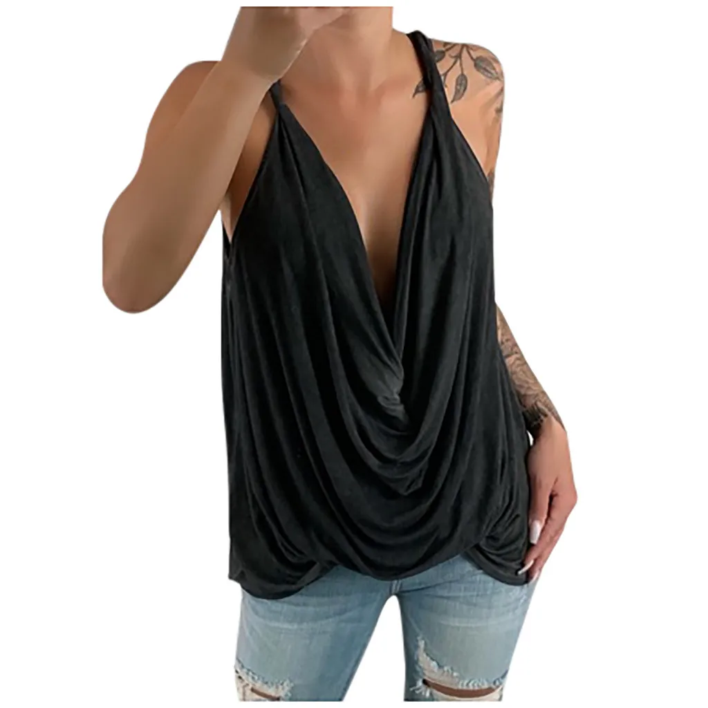 Майка женская однотонная модная жилетка с глубоким V образным вырезом пикантная