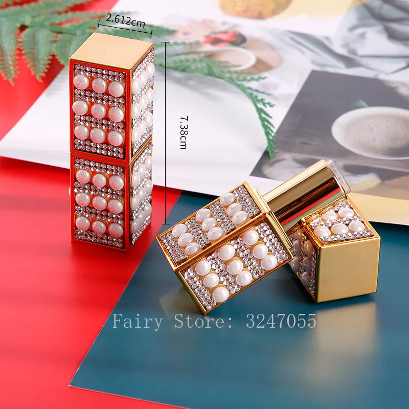 

10/20/30pcs 12.1mm Empty Shiny Pearl Lipstick Tube, DIY Square Lip Balm Container, Refillable Cosmetics Lipstick Shell Packaging