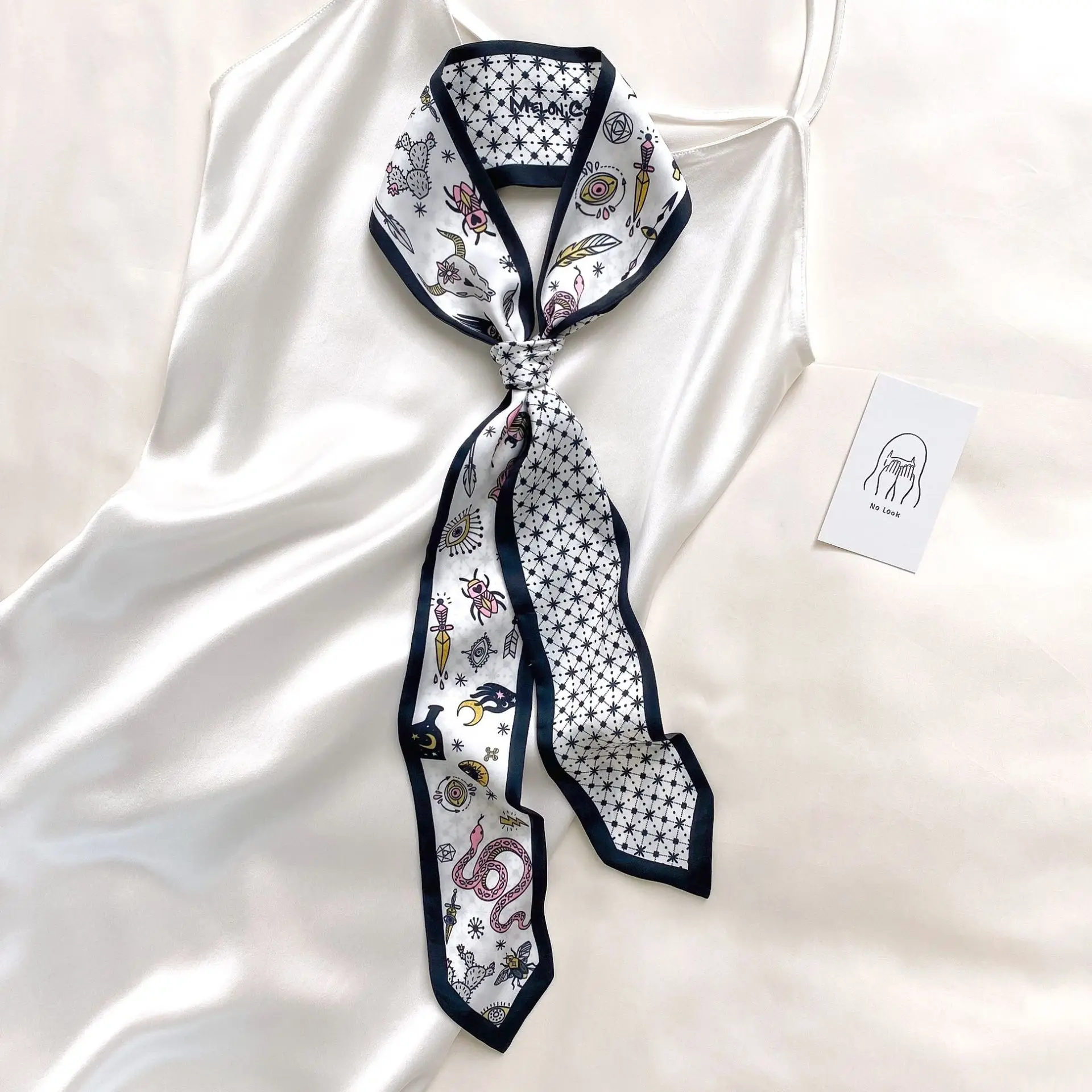 

New original small ribbon feminine simple long silk scarf spring and autumn stewardess small scarf binding bag decorative scarf