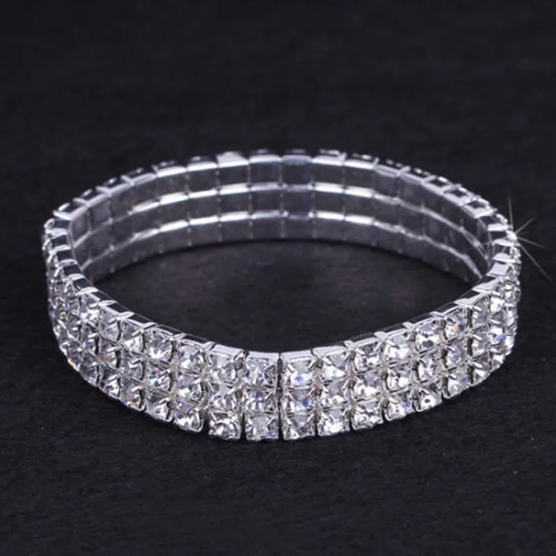 

TDQUEEN браслеты 3 ряда Кристалл Стразы стрейч браслет посеребренный и золотой цвет свадебные ювелирные изделия для невесты для женщин