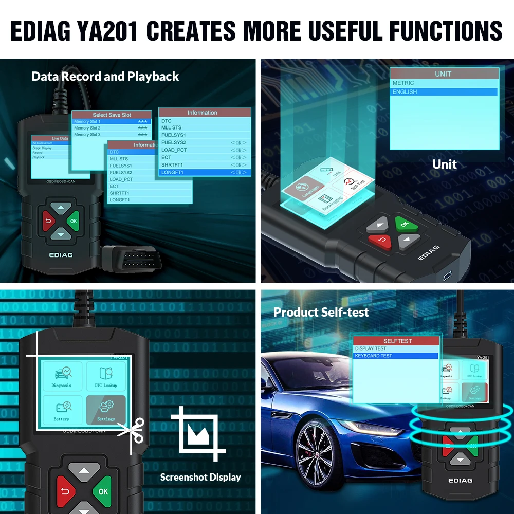 Считыватель кодов EDIAG YA201 OBD2 16 контактный диагностический прибор для автомобилей
