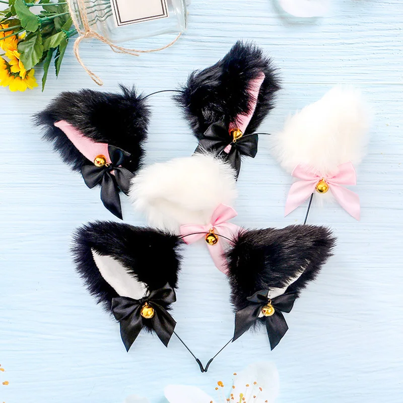 

Cute Cat Fox Fur Ear Hair Hoops Night Party Club Cosplay Hairband Fur Headbands Bell Clips Girls Hair Accessories Ear Hair Band