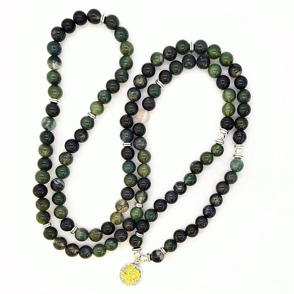 

6MM beads Hottest Woman Mala Necklace & Bracelets for Moss Agateds Green Yoga Bracelet Mala Lotus 108 Beads Seraphinite Bracelet