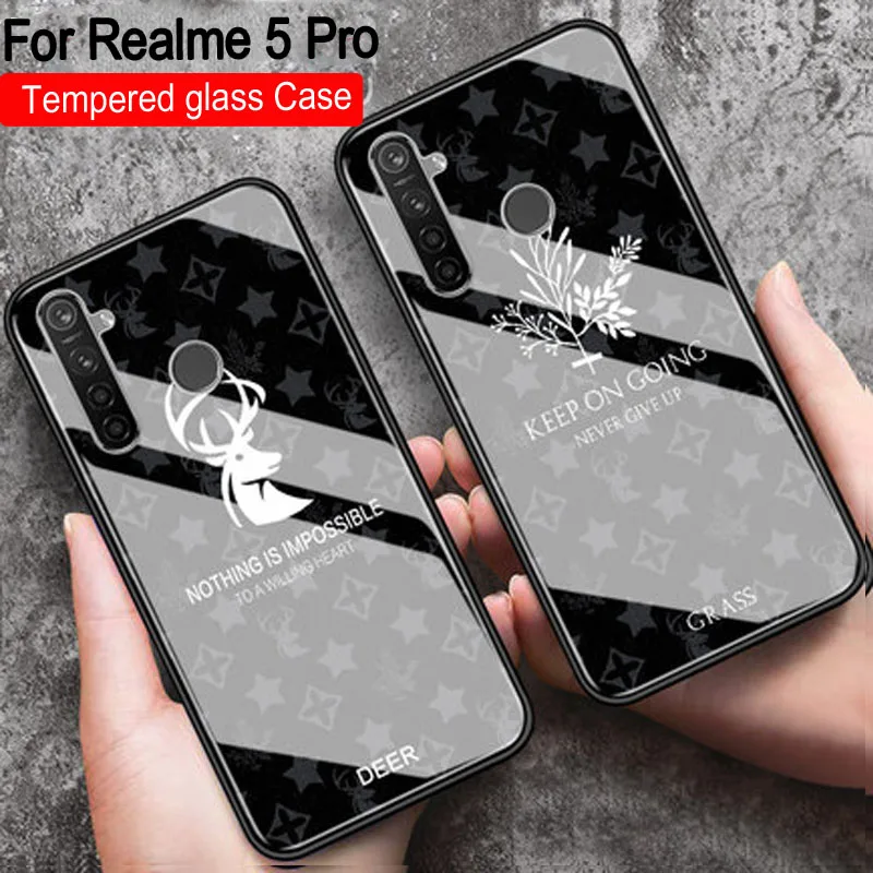 Чехол из закаленного стекла с оленями для OPPO Realme 5 Pro мягкий силиконовый Жесткий