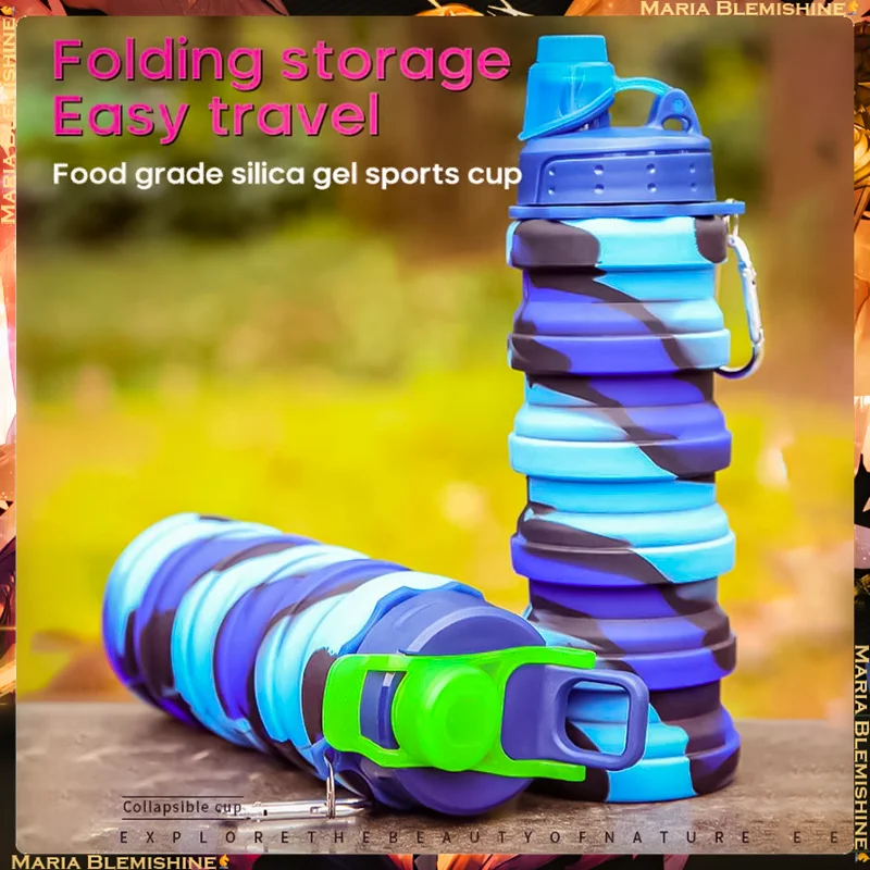 

Foldable Sports Water Bottle Collapsible Cup Portable Leak-Proof Silicone Sports Travel Outdoor Bottle with Lid for Running