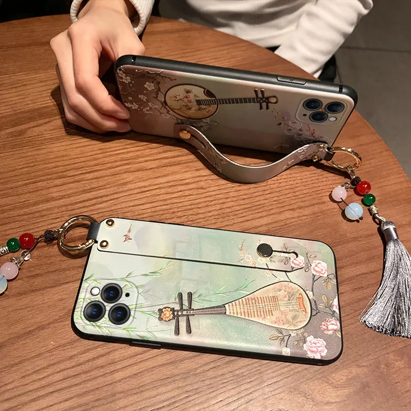 

Tassel Wrist Strap Phone Case for Sumsung S7 8 9 Note9 pro A71 72 90 C7 9 Chinese Style Ladies Soft Cover Shell Capa