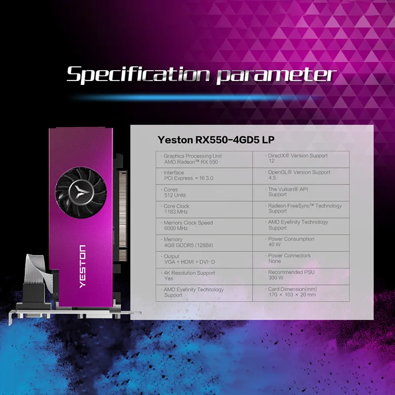 Online Yeston Radeon RX 550 GPU 4GB GDDR5 128bit Gaming Desktop Computer PC Video Graphics Karten VGA/DVI-D/HDMI-kompatibel PCI-E 3,0