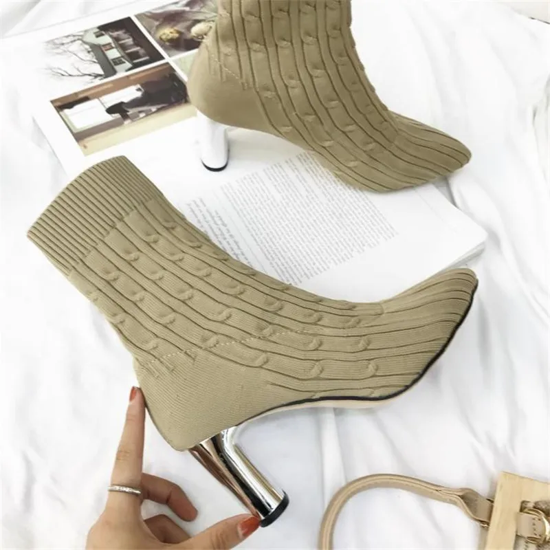 MOLAN Brand Designers 2019 Autumn Fashion High Quality Stretch Fabric Strange Heels Pointed Shoes Sock Boots Ladies Pumps | Обувь