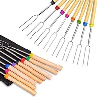 8 pcs smoked sticks 32inch long retractable hot dog skewers camping accessories with wooden handle marshmallow sticks