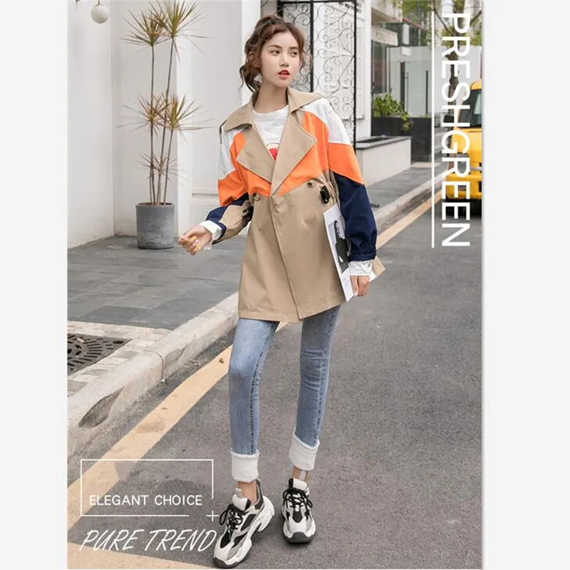 

New Fashion Double Breasted Mid-long Trench Coat Women Khaki Slim Belt Cloak Mujer Windbreaker Female Abrigos Brazil LH Y374