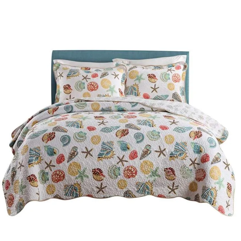 

Foreign Trade Pure Cotton Bed Cover Pastoral Style Quilt Three-piece Set Padded Blanket quilt quilted bed spread
