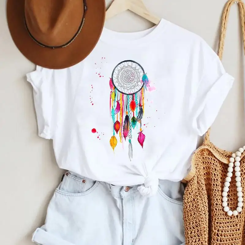 

Футболка женская с принтом акварелью, Повседневная модная рубашка с коротким рукавом и графическим принтом в стиле 90-х, классический топ, то...